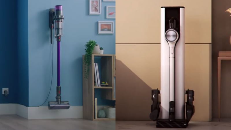 dyson v11 torque drive's wall mount and lg cordzero a9's aio tower